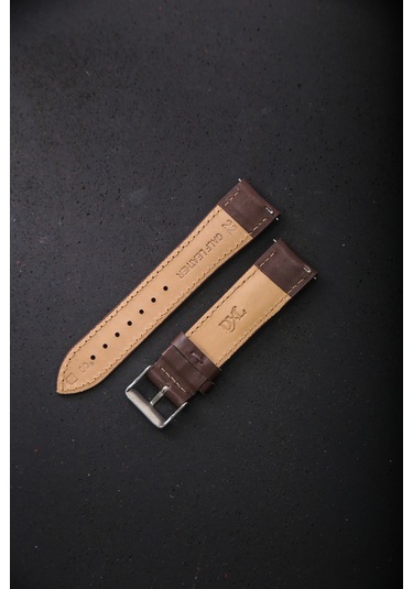 Hakiki Deri 22mm Akıllı Pimli Saat Kordonu Koyu Kahverengi