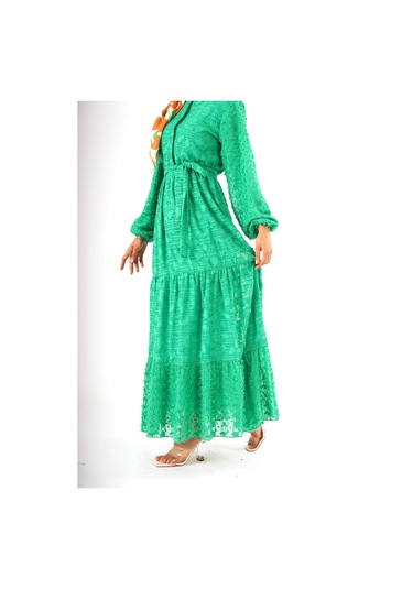 Yeşil Şifon Kawel Elbise Yeşil