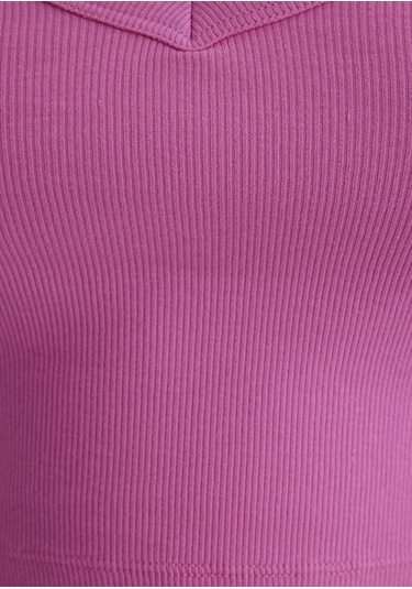 Mavi - V Yaka Pembe Basic Crop Atlet 1612375-70572 Mor