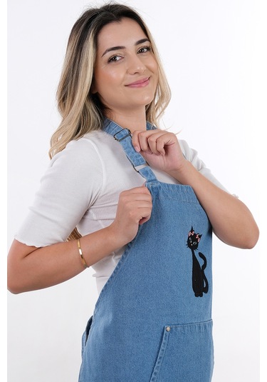 Ayarlanabilir Askılı Kot Mutfak Önlüğü Siyah Siyah