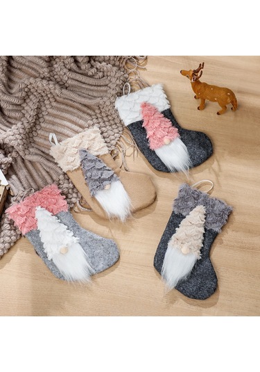 Geeroyoo Pembe Noel Çorabı, Cüce Figürlü Hediye Torbası, Dekoratif Noel Aksesuarı, 23x12cm Boyutunda