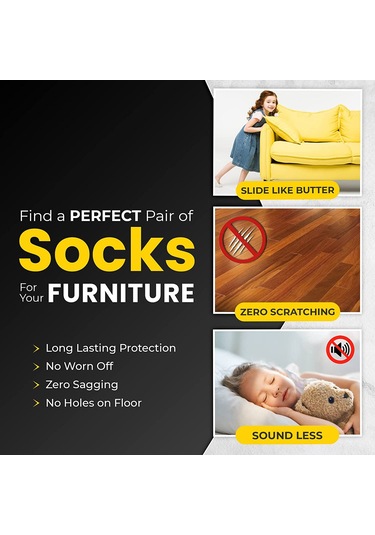 Hfambition 6'lı Siyah Poliester Mutfak Sandalye Ayak Koruması - Çift Katlı Dikişli Kayma Engeli Ve Zemin Koruması