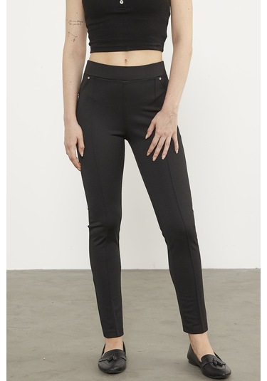 Önden Dikiş Detaylı Tayt - Siyah 001