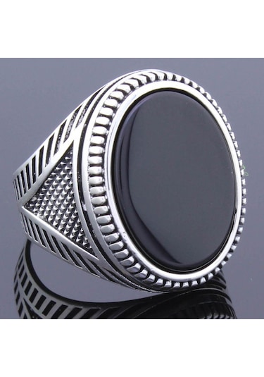 925 Ayar Gümüş Düz Oniks Taşlı Yüzük