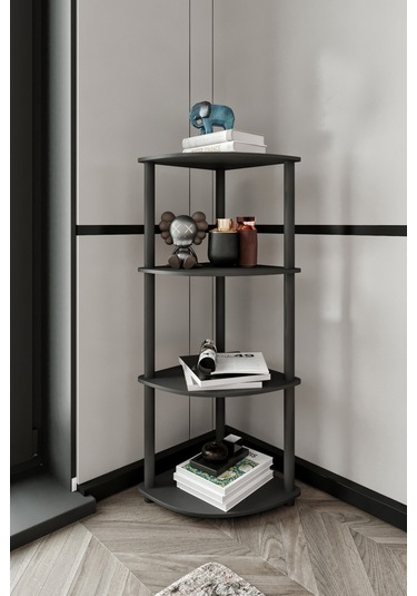 Masivo Köşe Kitaplık Siyah 4 Katlı Siyah