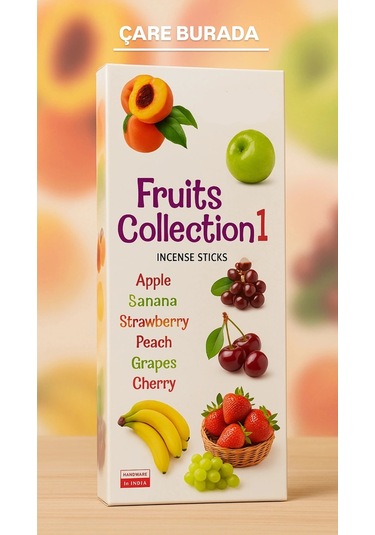 Darshan Incense - Fruits Collection 20'li Çubuk Tütsü Çilek & Muz & Elma & Üzüm & Kiraz & Şeftali