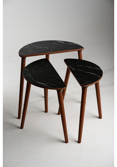 Roma 3'lü Zigon Sehpa %100 Mdf Yarım Ay Siyah Mermer Desen