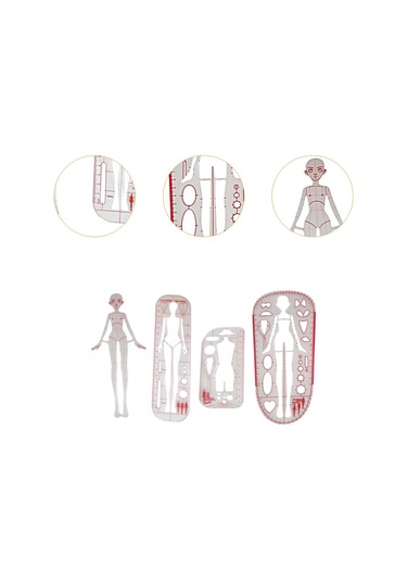 Suntek 4 Parça Moda Çizim Şablonu Cetvel Seti Taslak