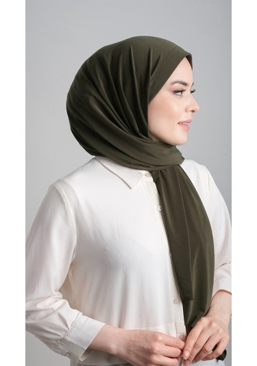 Haki Pratik Hazır Geçmeli Eşarp Sandy Kumaş Sade 1817_09 Haki