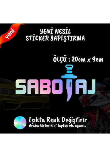 Sabotaj 2 Adet Hologram Sticker - Modifiye Etiket Yazı