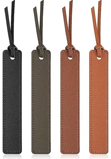 4 Adet Deri Kitap Ayracı, Klasik Dikişli, Deri İpliğiyle 13 2.4cm