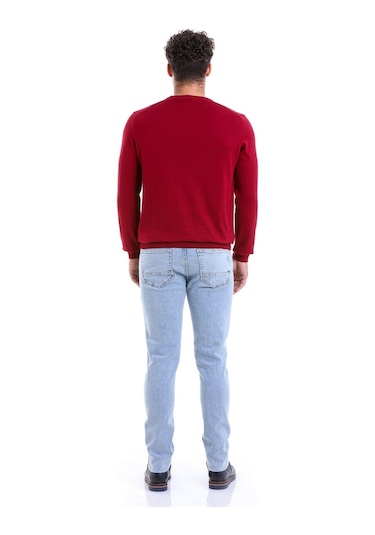 Hatemoğlu Erkek Regular Fit Pamuk Bisiklet Yaka Triko Kazak Bordo