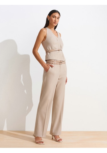 Dilvin 72129 Çift Kemerli Pantolon-bej Bej