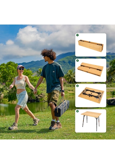 Kingcamp Bamboo All-terrain M 80x60 Bambu Kamp Masası Ahşap - Siyah