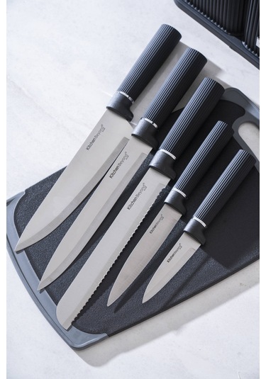 Cooper 12 Parça Standlı Kesme Tahtası Servis Ve Bıçak Seti Siyah