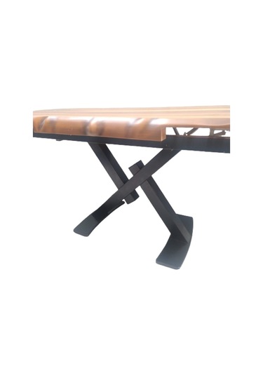 Masa Kütük Desen Takım Model X Metal Çelik Ayak Yan Açıl Tabla Be Kahverengi