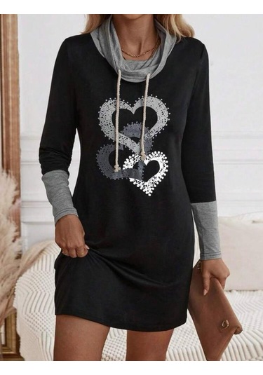 Kadın Uzun Kollu Balıkçı Yaka Bağcıklı Iki Iplik Elbise Siyah