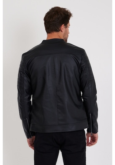 Mero Life Dar Kesim Erkek Deri Ceket Mont - Siyah