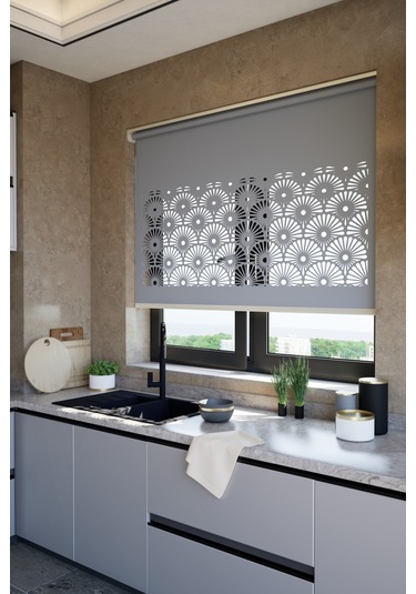 Lazer Kesim Mat Stor Perde, Lazer Kesimli Modern Serisi, M-121004 Antrasit Renk Antrasit