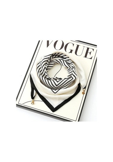 Prosperlink Lüks Manyetik Toka Çizgili İpek Eşarp - Kadın Bahar/sonbahar Moda Boyun Sarar Aksesuarone Sizekadın Gümüş