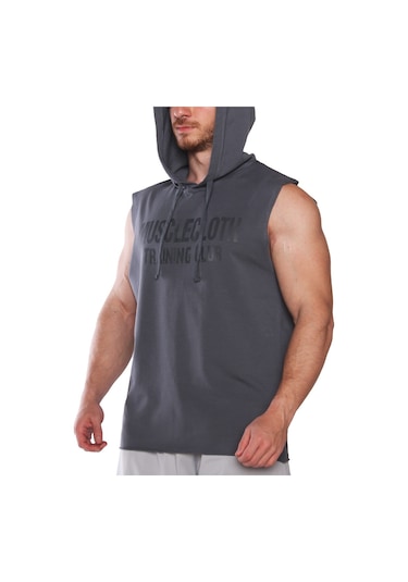 Musclecloth Training Club Kapüşonlu Kolsuz Sweatshirt Füme Gri