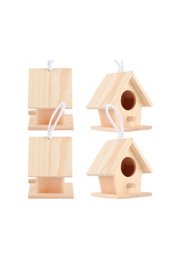 Ximistore9 4 Adet Ağaç Kuş Yuvası, Doğal Platan Ahşap, Bahçe Dekorasyonu, Asma Kordonlu, Güvenli Kuş Barınma
