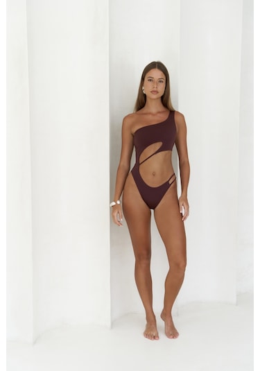 Donnalee Asimetrik Tek Omuz Bordo Mayokini Çok Renkli