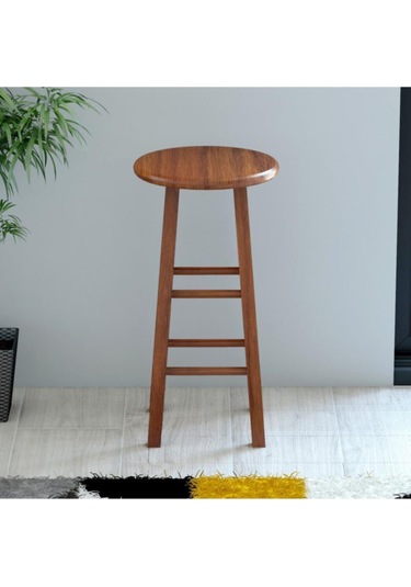 Yuvarlak Masif Bar Taburesi Ceviz Diğer