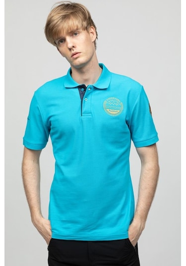 Panthzer Taftan Polo Yaka Erkek Tişört Mavi Mavi