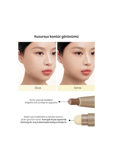 Pratik Uygulanan Çift Taraflı Kontür Stick Perıpera V Shading Blending Stick 002 Deep Brown
