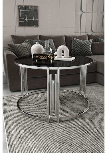 Piyano Tekli Orta Sehpa Gümüş Ayak Siyah Ayna