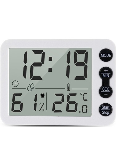 Ts-9606-wb Geniş Ekran Alarm Zamanlayıcı Sıcaklık Nem Ölçer Beyaz Siyah Beyaz + Siyah