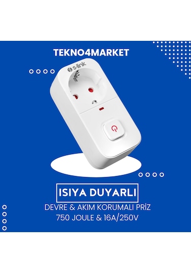 S-Link SL-010 750 Joule Anahtarlı Isıya Duyarlı Akım Korumalı Tekli Priz
