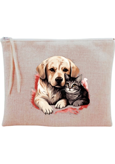 Kedi Ve Köpek Baskılı Makyaj Çantası