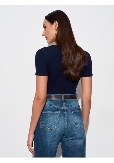 Dilvin 32758 V Yaka Kısa Kollu T-shirt-k.lacivert