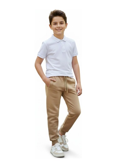 Bej Rengi 3 İplik Manşetli Kız Erkek Çocuk Eşofman Altı Bgl-st05045 Bej