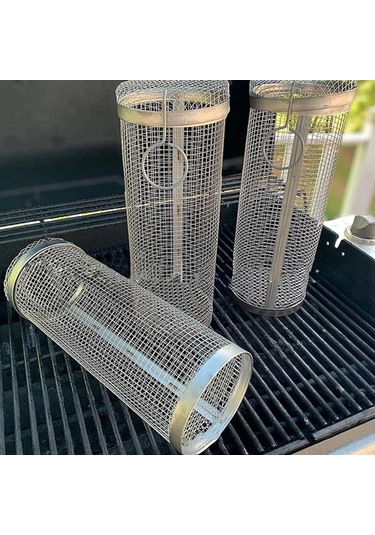 Moveevo 20cm Çelik Döner Barbekü Sepeti, Gıda Seviyesi Paslanmaz Çelik, Toplu Pişirme, Lavabo Uyumlu, Taşınabilir Bbq Aleti Çok Renkli