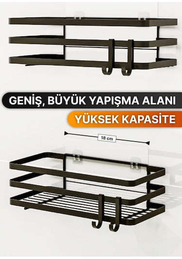 Bino Y01 4 Askılı Yapışkanlı 2'li Şampuanlık Organizer Banyo Askısı Siyah