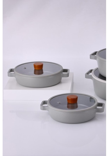 Neoflam Fika Cam Kapaklı Alüminyum 2'li Sahan Set 20 - 22cm Gri