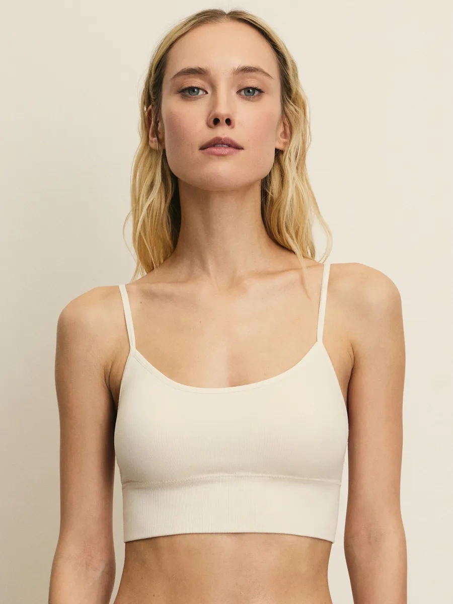 Zarına Askılı Tel İçermeyen Triko Sütyen Üst 365179142 Bej