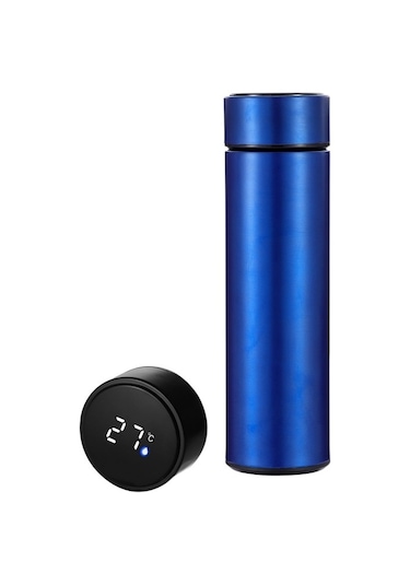 Enjoytime Akıllı Termos Su Kupası 500ml Paslanmaz Çelik Led Sıcaklık Ekranlı Mavi Mavi