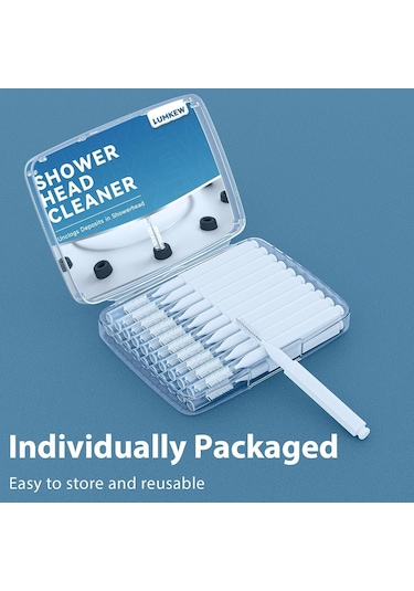 Mufunye Duş Başlığı Temizleme Seti - 20 Adet Testere Aynası Tüp, Dar Delikler İçin Nylon Tüyler, Kaymazsız Hexagonal Kolu, Ev Kullanıma Kutulu Beyaz