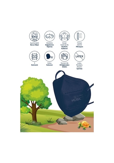 Musk Ffp2 Çocuk Maske Lacivert Renk Xs 10 Adet