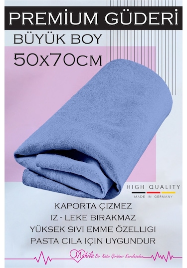 1 Adet 50x70 Mavi Ekstra Büyük, Premium Güderi Bez, Oto Kaporta Çizmez, Oto Kurulama Bezi