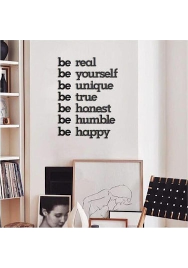 Siyah Be Real Be Yourself Ahşap Mdf Dekoratif Duvar Yazısı-Yeni