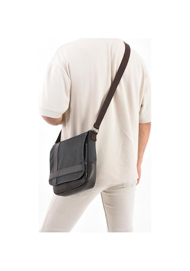 Kanvas Kumaş Tablet Çantası Erkek Postacı Çanta 27 23 Cm Çapraz Askılı Omuz Çantası Antrasit