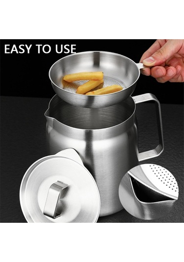 2 Arada 1 Yağ Filtre Tenceresi, Paslanmaz Çelik Fritöz Tenceresi Mutfak Depolama İçin Sepet İle Pişirme 2l Çelik