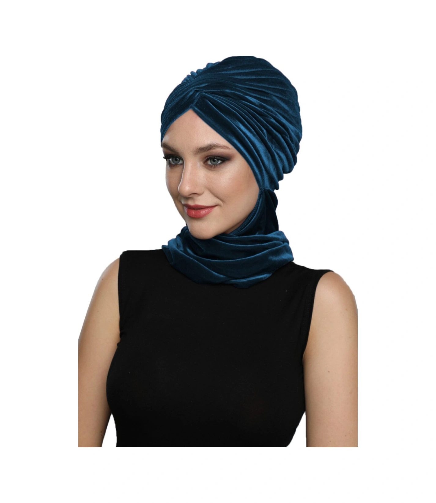 Kadife Çapraz Atkılı Petrol Hazır Türban Tesettür Bone Petrol