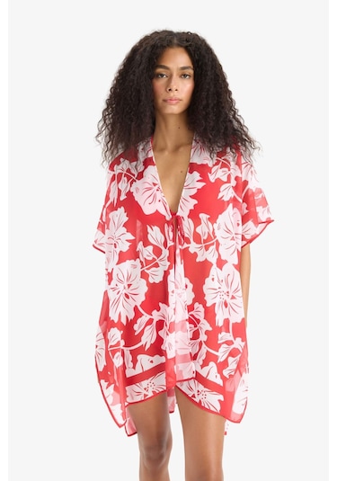 DeFacto Regular Fit Tropikal Desenli Şifon Plaj Kimono-Fall in Love E8221AX25SPRD117