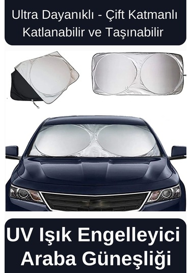Ultra Dayanıklı Katlanabilir Ve Taşınabilir Uv Işık Engelleyici Çift Katmanlı Ön Cam Araba Güneşliği